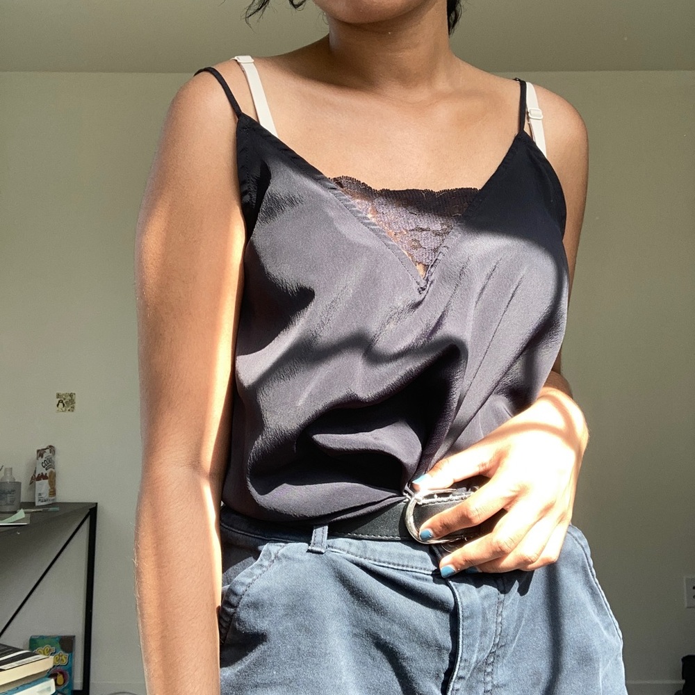 Lacy Silk Black Tank